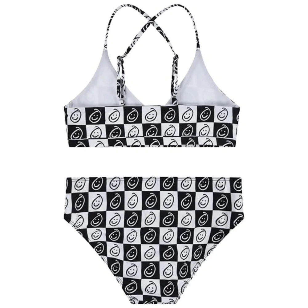 Hurley Two-Piece Triangle Bikini Swim Set Kids 12 White Black Printed GBO1762